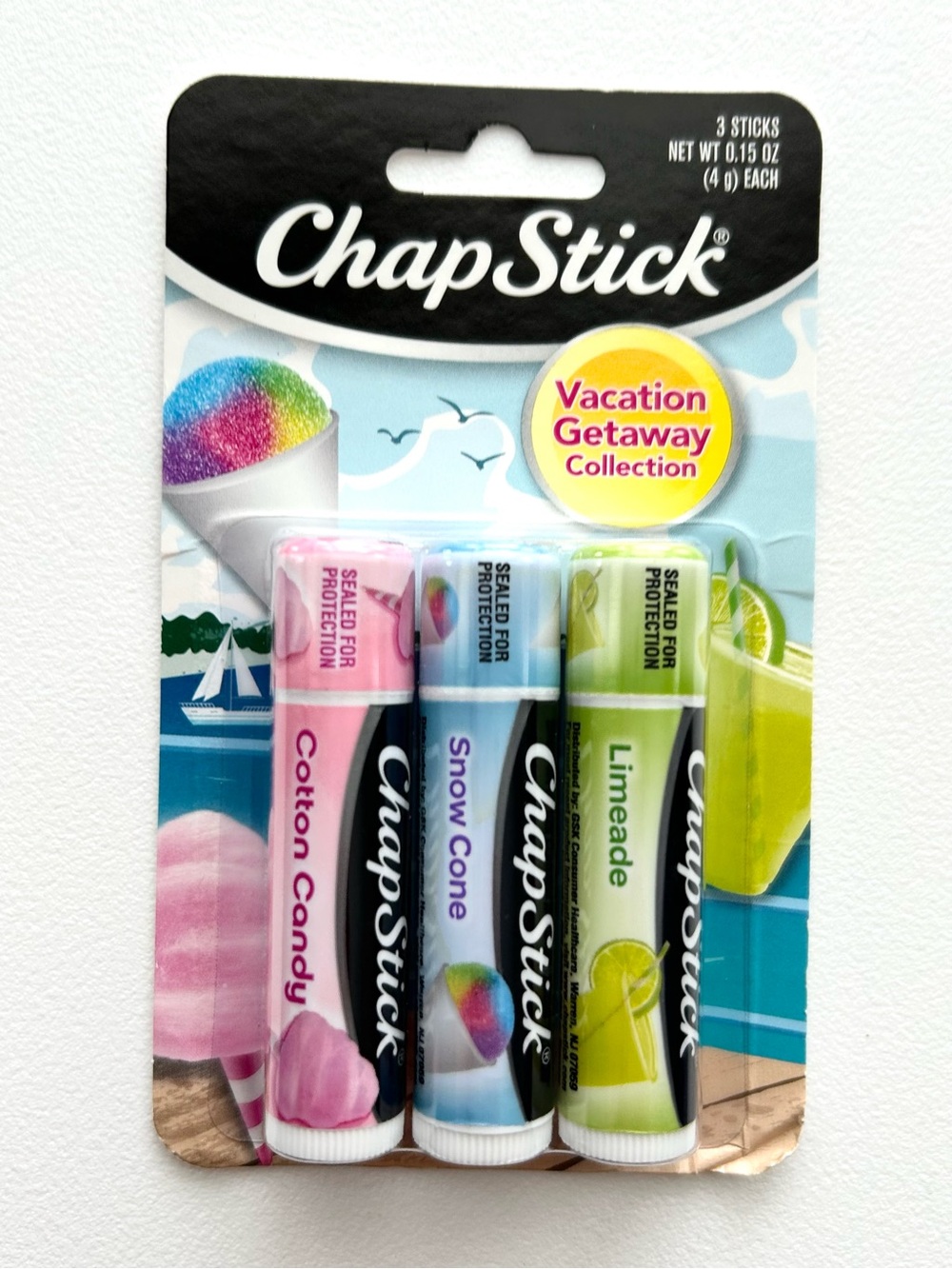 NEW ChapStick Vacation Getaway Lip Balm Trio - Cotton Candy, Snow Cone, Limeade